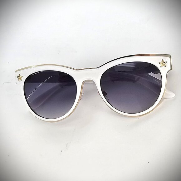 Designer Betsy Johnson White Lucite Gold Stars & Trim SR0422 Sunglasses